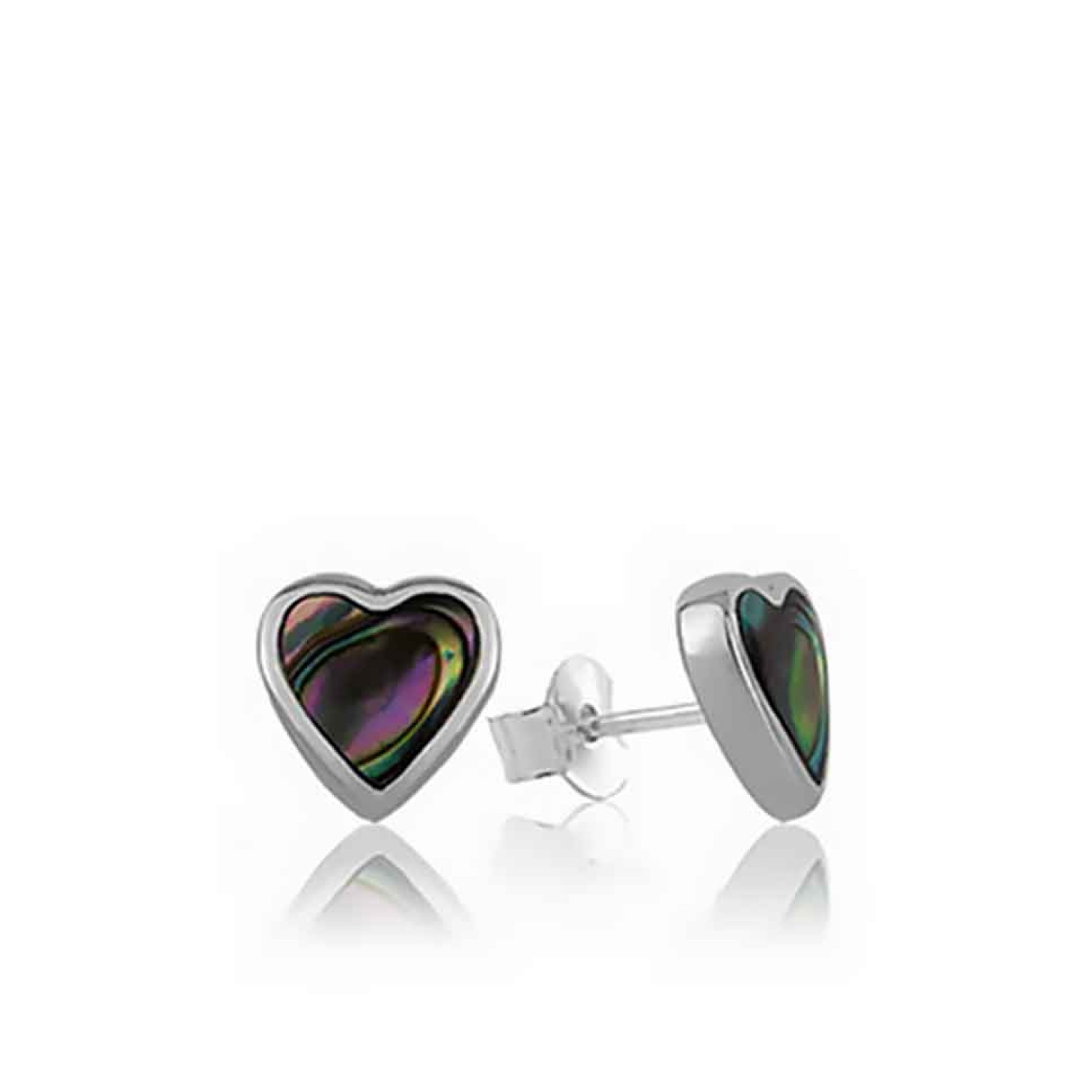 3E40005 Evolve Treasured Paua Heart Silver Studs. Evolves beautiful Pāua Heart Studs celebrate the close connection we share with those we love. It is believed pāua strengthens the heart and New Zealand pāua is considered the rarest and most beautiful in 